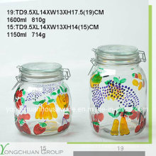 High Quality Hand Painted Glass Storage Jar with Clip Glass Lid Wholesale Canister